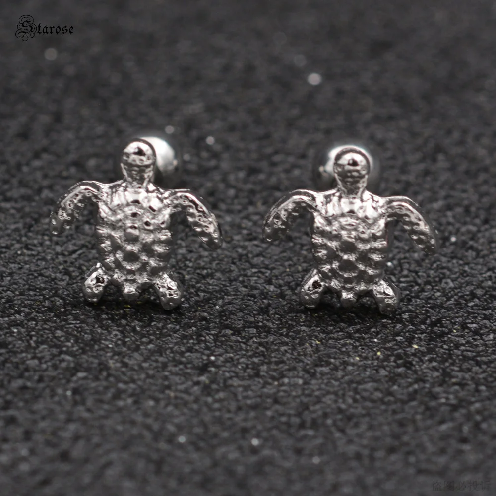 Starose 2 pcs 1.0x6mm Sea Turtle Earring Stud Helix Piercing Tragus Earrings Ear Piercing Oreja Cartilage Earrings Daith Jewelry