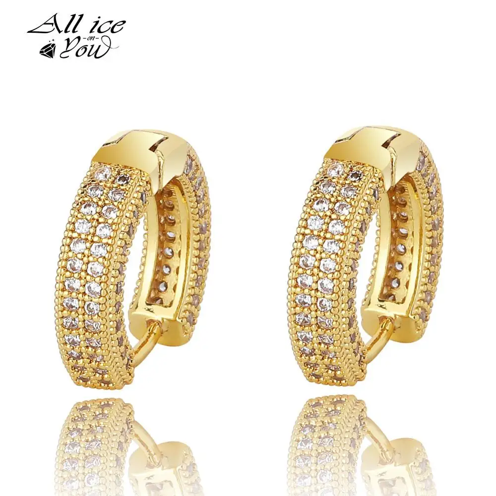 ALLICEONYOU Cubic Zirconia Stud Fully Iced Out Earring Bling Hip Hop High Quality Fashion Jewelry Earring For Men Women Gift