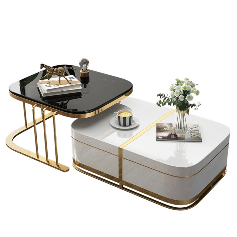 

Modern luxury coffee table living room household simple marble coffee table small square telescopic combination small tea table
