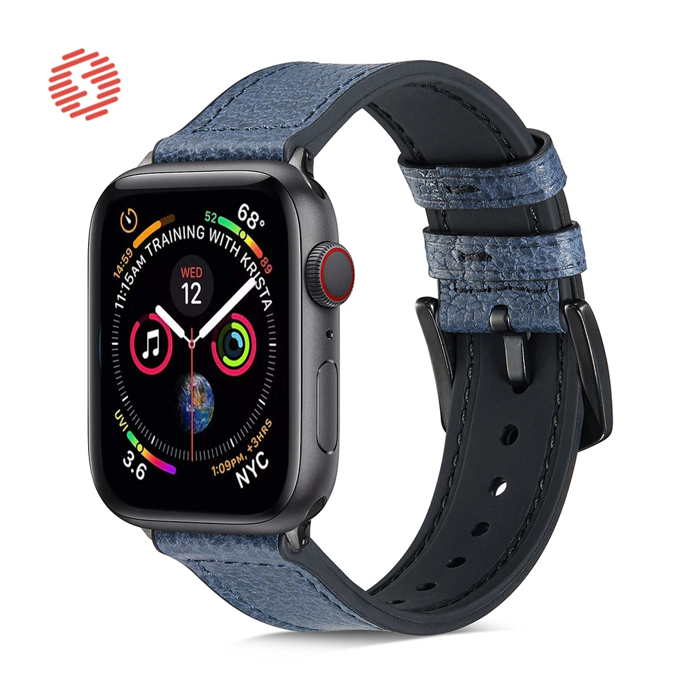 ShengOne แฟชั่นลิ้นจี่รูปแบบหนังรวมซิลิโคนอ่อนสำหรับ Apple Watch Series 3 4 5 6 SE 40มม.44มม.