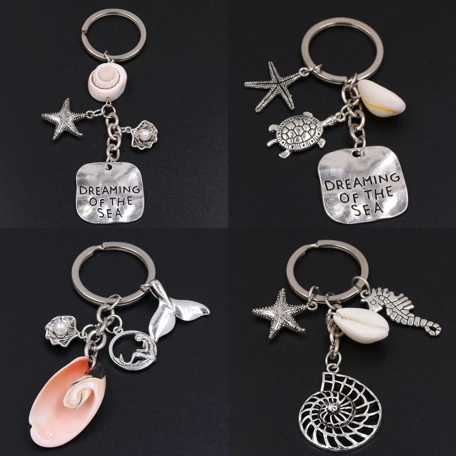 1pc Dreaming Of The Sea Keychains Starfish Conch With Shell Keyring Fish Tail Charms Turtle Pendant Ocean Jewelry