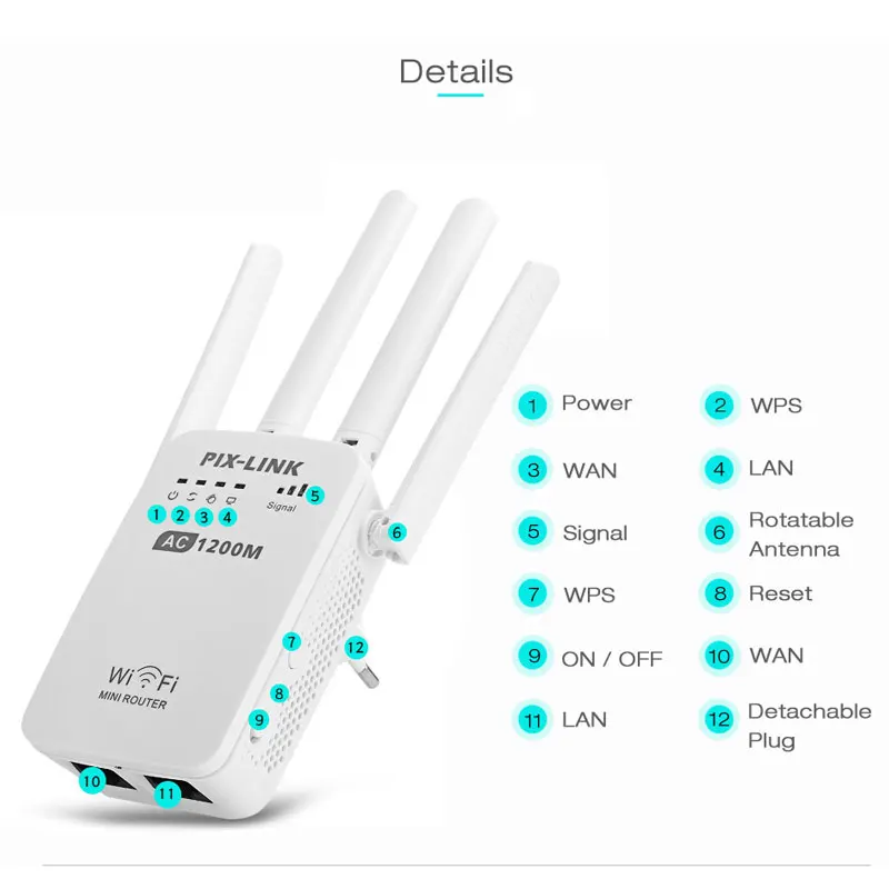 5G WiFi Repeater Amplifier Home Wi-fi Signal Booster 1200Mbps WPS Router Wi Fi Long Range Extender Wireless Internet Amplifier