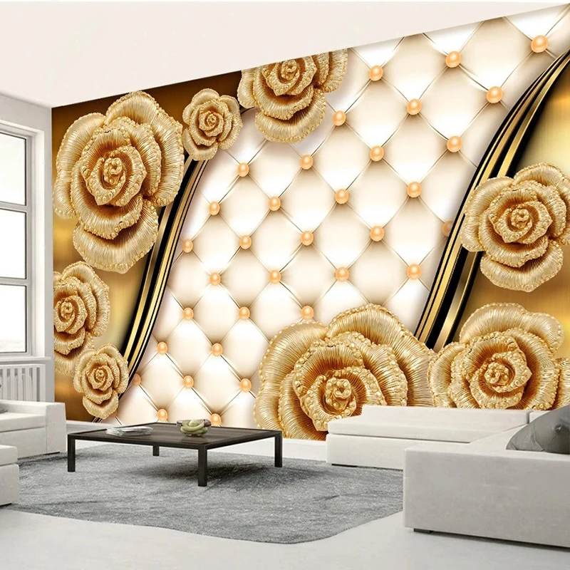 Custom Any Size 3D Mural Wallpaper European Style Pearl Flower Photo 3D Wall Painting Living Room Theme Hotel Luxury Decor Wall