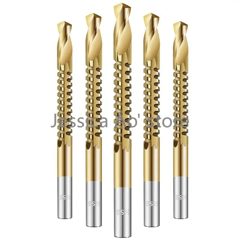 3-8mm 6pcs Drill Set Serrated Drill Bit Round Shank Multi-function Woodworking Saw Drill Slotting Grooving Drilling Bits