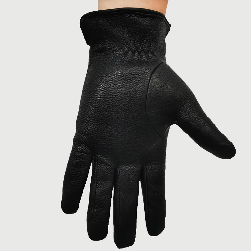 Winter Gloves men’s Leather Gloves Deerskin Thickened Water Wave Style Cashmere lining  Autumn And Winter Warm Free Shipping