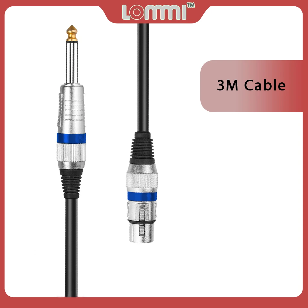 LOMMI 6.35mm 1/4 Inch Male To XLR Male Audio Stereo Mic Cable Microphone Cable XLR Balanced Speaker Cable Instrument 3M Cable