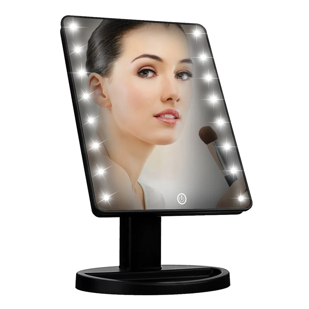 LED Makeup Mirror 360 Degrees Rotating ABS Plastic Frame Desktop Cosmetic Mirror Battery Powered