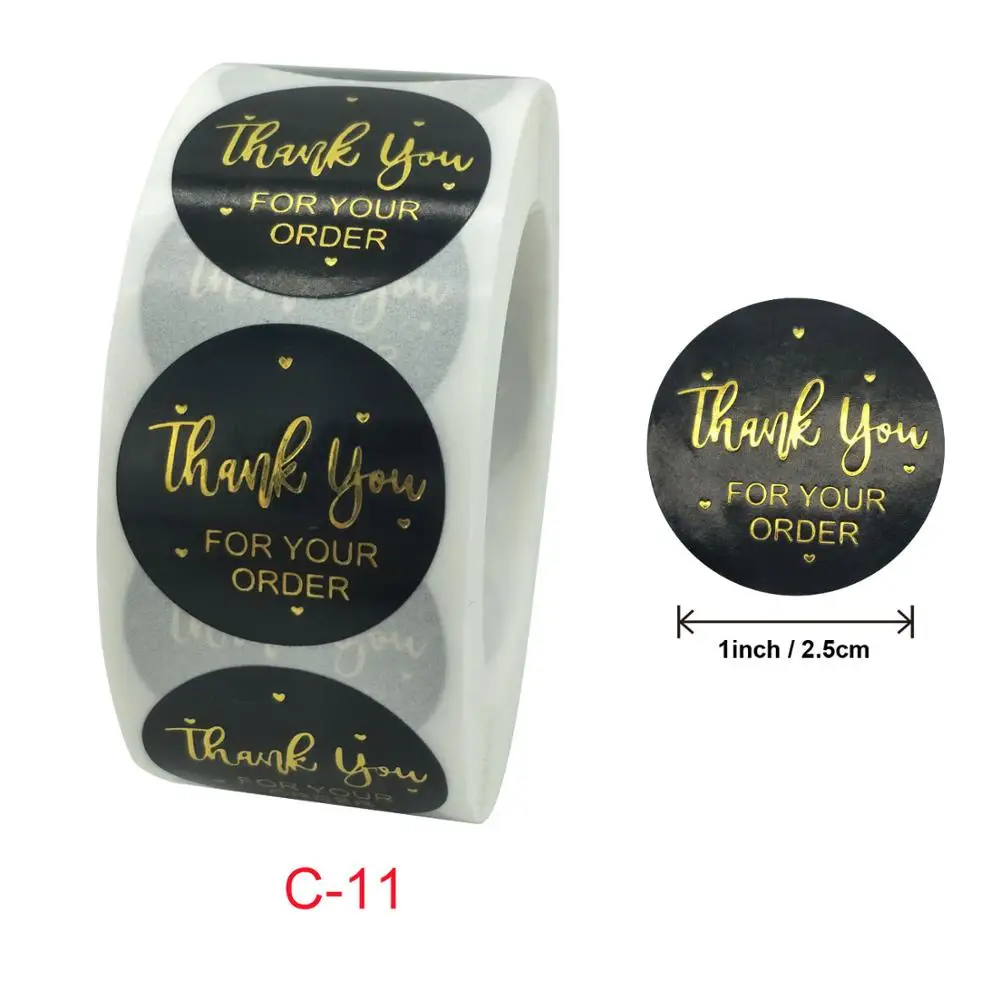 

500pcs/roll Gold Foil Thank You Stickers for seal labels 1 inch gift Lip Gloss DIY Lashes Packaging Stickers