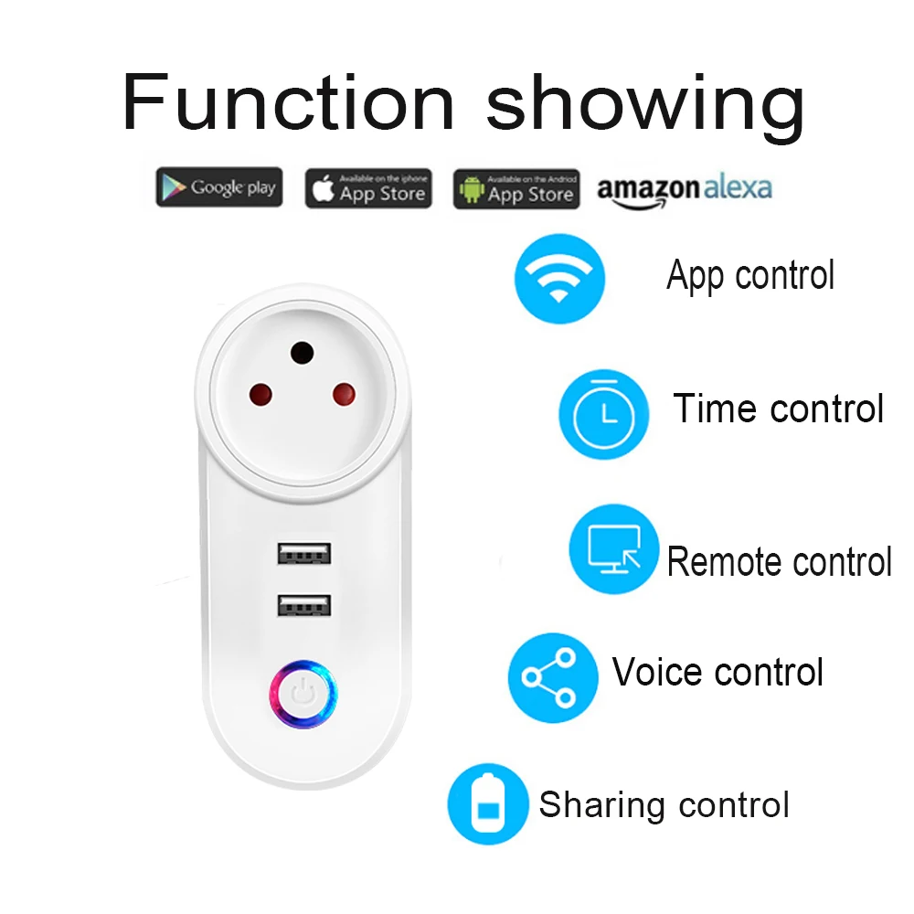 US EU UK AU Israel Brazil WIFI Smart Socket Mobile Plug dengan USB Charging Remote Control Timer Support Alexa Google 10A 16A