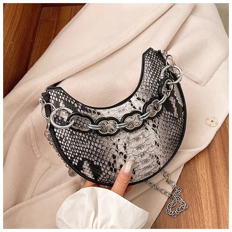 New Creative Women\'s Leopard Chest Bag Shoulder Bag Handbag Purse Women Half Moon Serpentine Zebra Pattern Underarm Bag