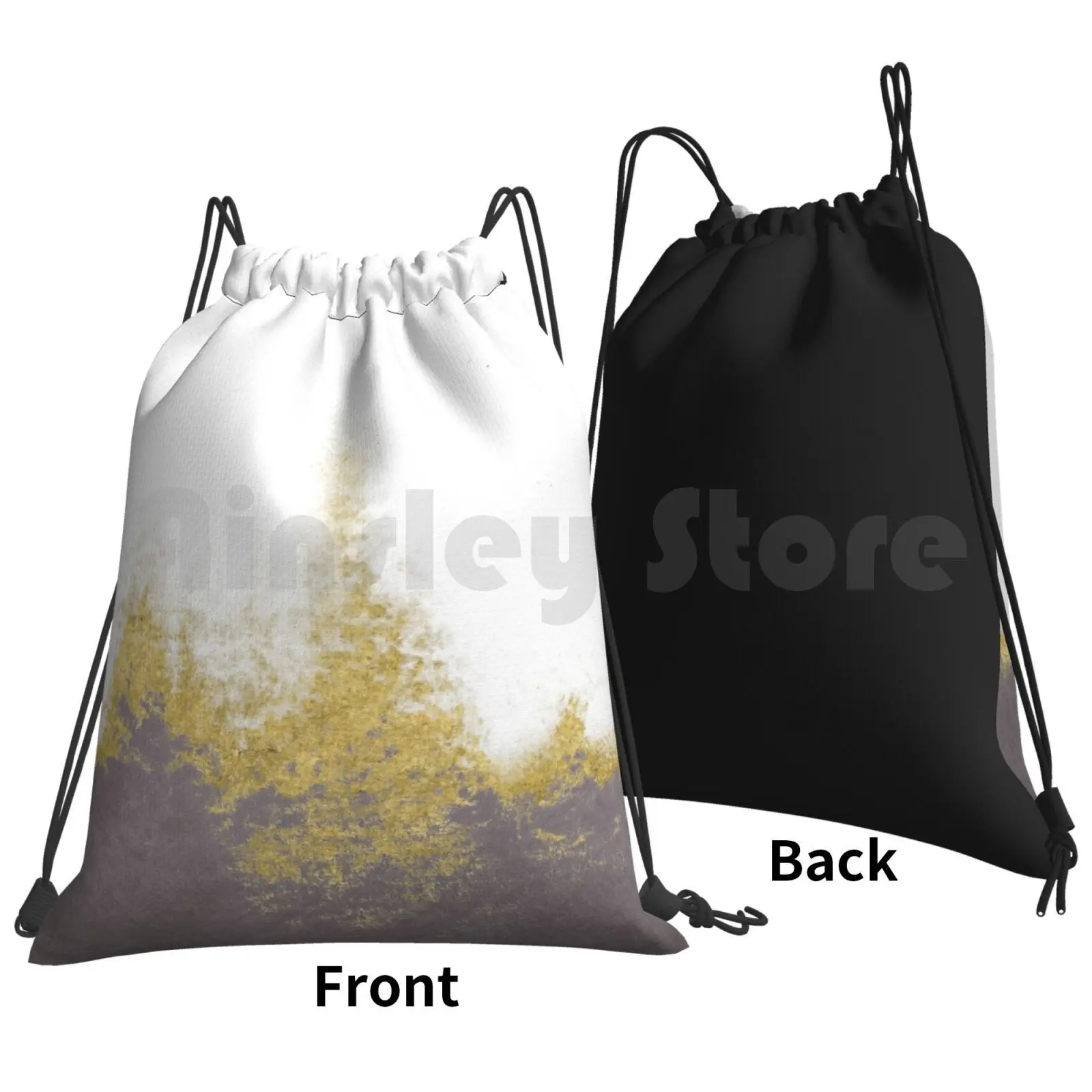 Charcoal Abstract Golden Backpack Drawstring Bag Riding Climbing Gym Bag Monochrome Grey Black And White Golden Modern Gray