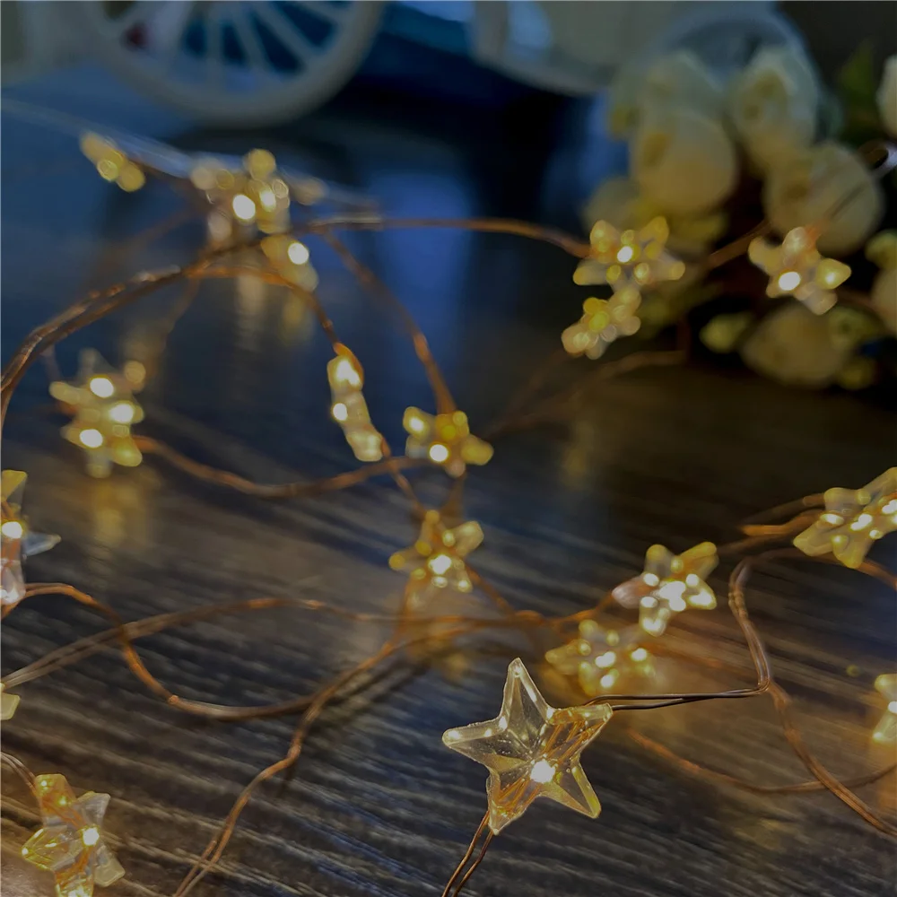 Star String LED Decor Lights AA Battery Operated Fairy Lights Copper Wire Light Xmas Garland Home Party Room Decorative 1/2M