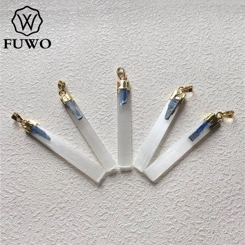 FUWO Wholesale Natural Selenite Pendant,Golden Plated Crystal Accessories For Women Jewelry Making 5Pieces/Lot PD289