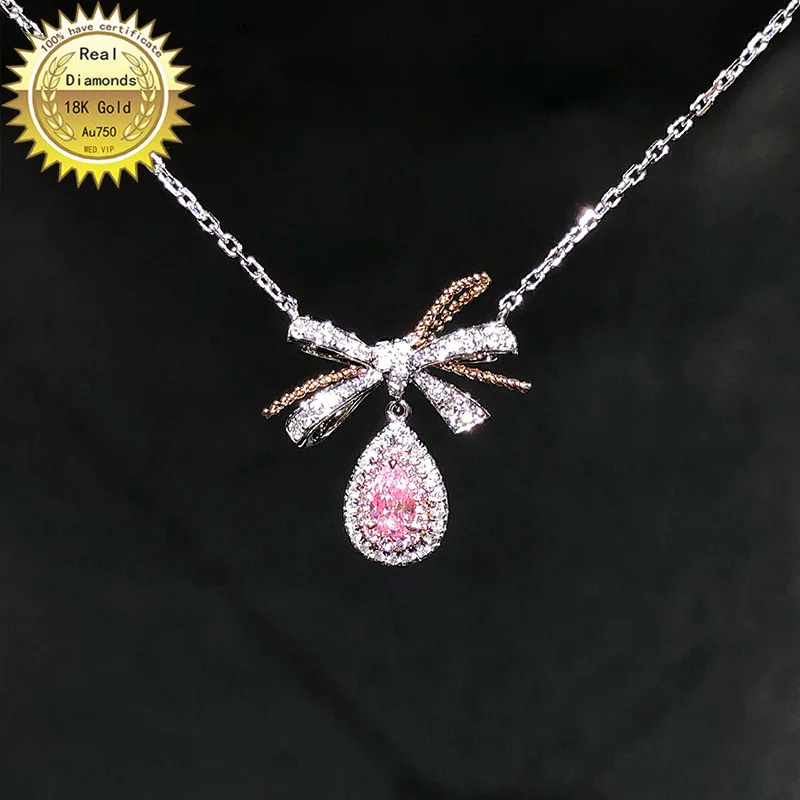 18K gold necklace 0.15ct natural pink diamond and 0.2ct white diamonds necklace