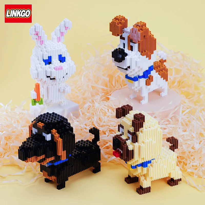 Linkgo Verbindung Blöcke DIY Gebäude Ziegel Micro Pixel Brinquedo Hund Kaninchen Anime Auktion Juguetes Kinder Spielzeug Weihnachten Präsentieren