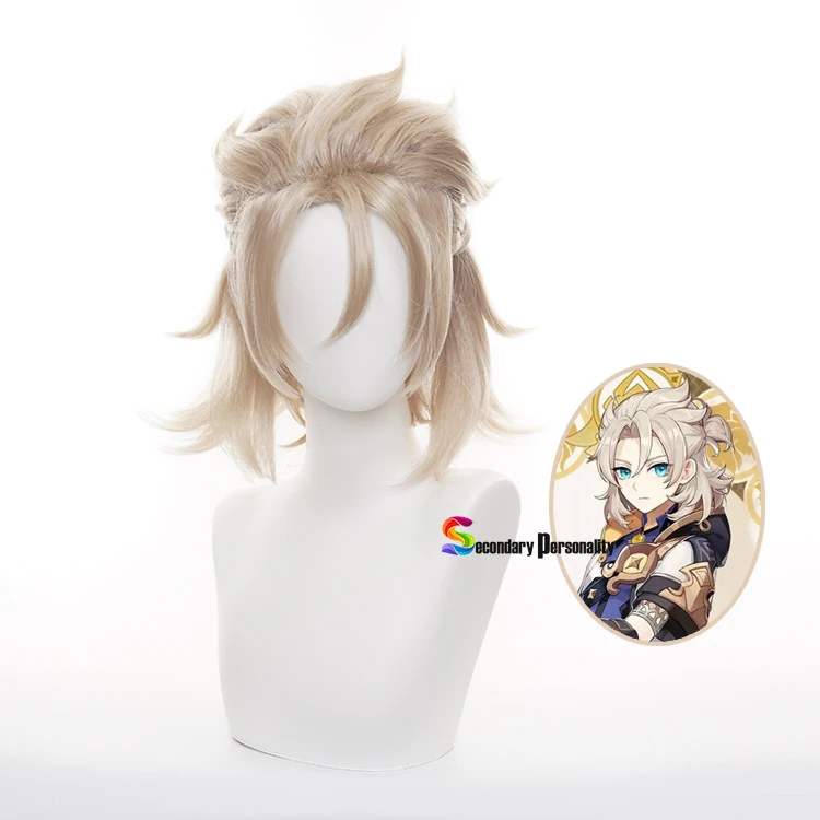 

Genshin Impact Game Albedo Cosplay Short Linen Gold Wig Anime Heat Resistant Synthetic Wigs Halloween Drop Shipping Free wig Cap