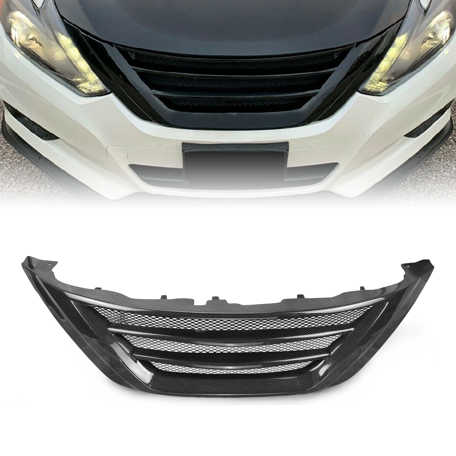 

For Nissan Teana Altima 2016 2017 2018 Front Grille Racing Grills Real Carbon Fiber/Fiberglass Upper Bumper Hood Mesh Body Kit