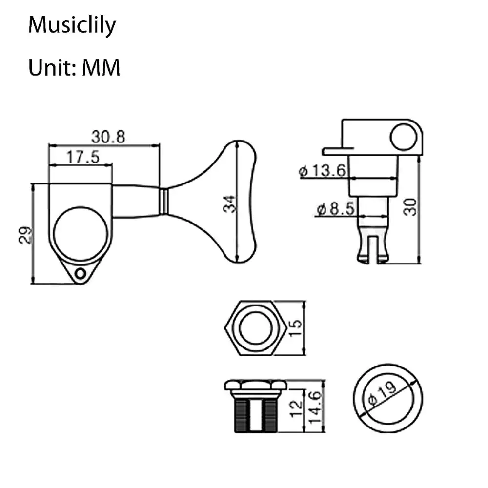 Musiclily Pro 4 Sesuai Elektrik Disegel Bass Tuners Mesin Kepala Tuning Keys Pasak Set untuk 4 String Presisi Jazz bass emas