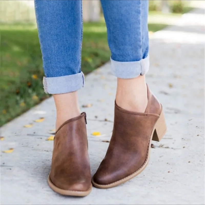 Autumn Women Shoes Retro High Heel Ankle Boots Female Block Mid Heels Casual Botas Mujer Booties Feminina Plus Size 2020