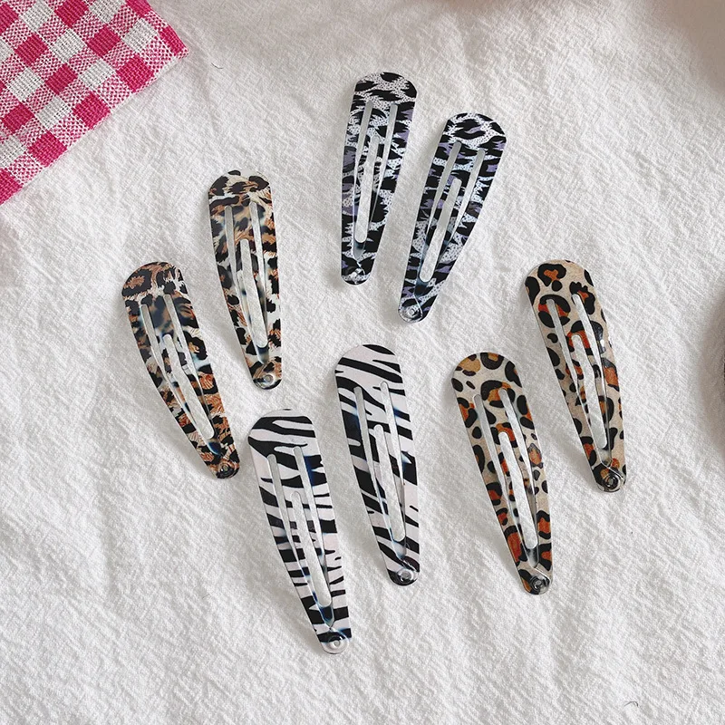 8pcs/set Fashion Women Leopard Zebra Print Metal Hairpin Simple Waterdrop Shaped Bobby Pin Hair Clip Hair Styling Accessories