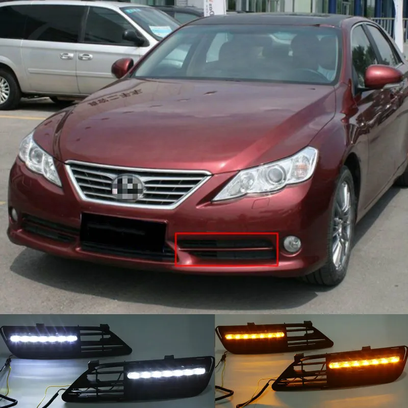 1Pair DRL For Toyota MARK X REIZ 2010-2013 LED DRL Daytime Running Light With Turn Signal Fog Lamp