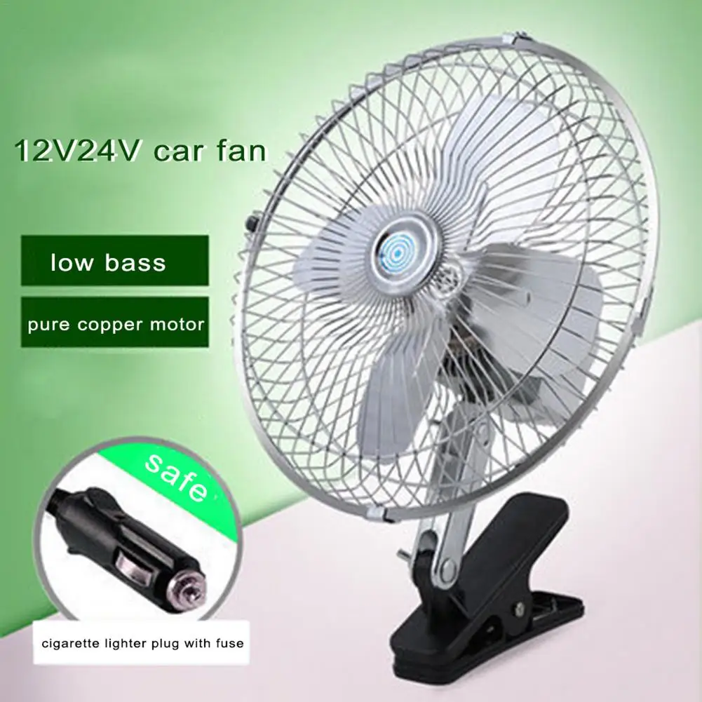 Ventilador eléctrico para coche, Enfriador de aire con Clip de bajo ruido, 12V y 24V, para verano