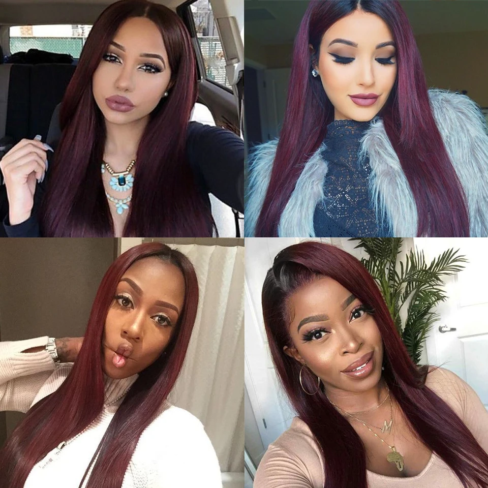 1b 99j Burgundy Lace Front Wig 13x4 Straight Frontal Wig Dark Red Wine Lace Front Wigs Ombre Colored Human Hair Wigs For Women