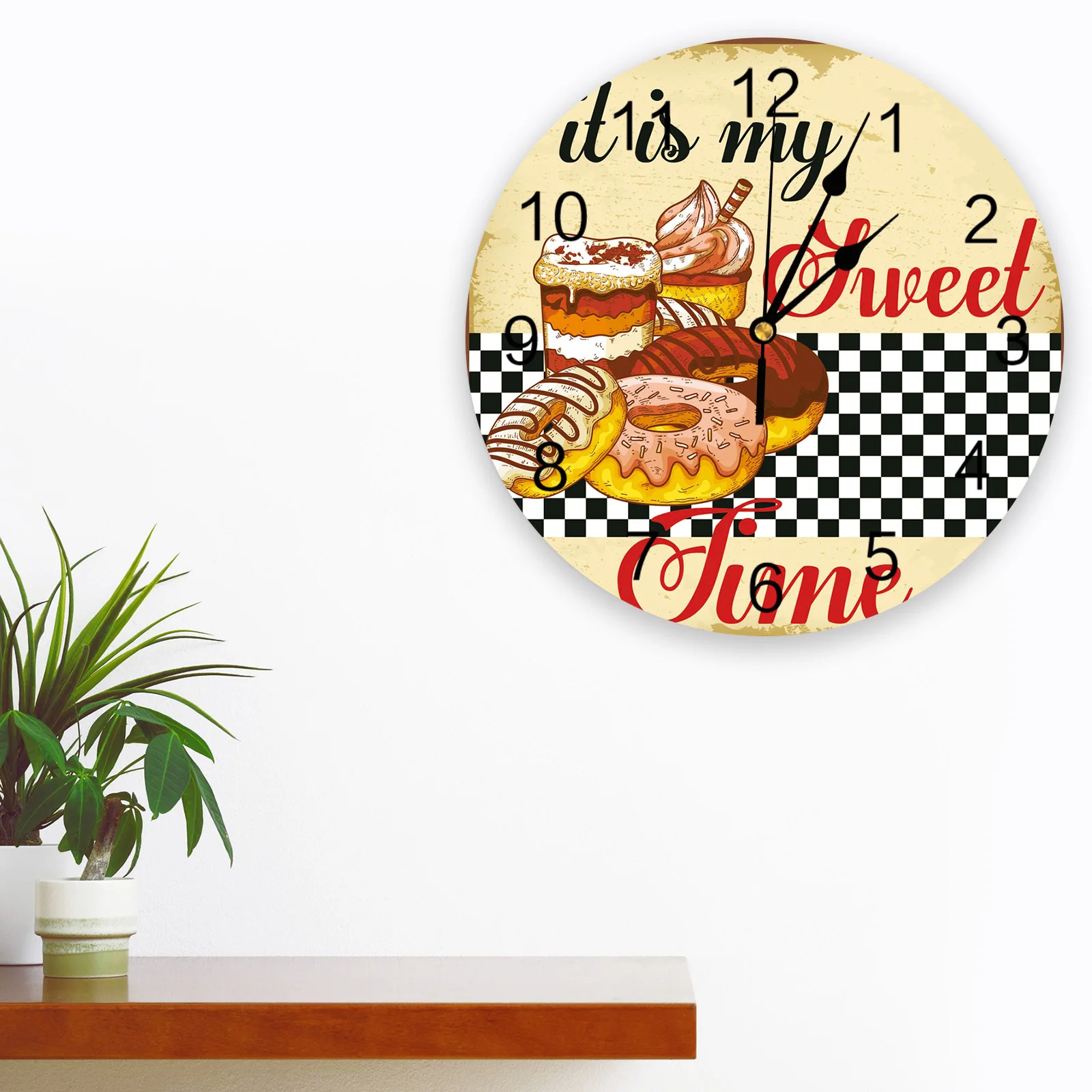 Dessert Food Donut Lattice Wall Clock For Modern Home Decoration Teen Room Living Room Needle Hanging Watch Table Clock