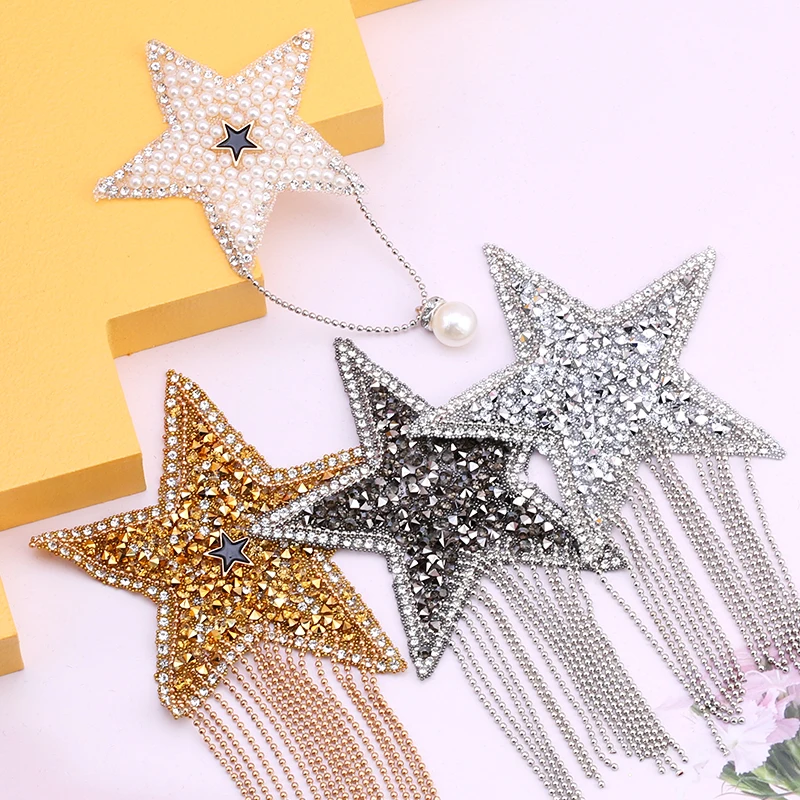 Sparkling Rhinestone Five-pointed Star Pattern Hot fix Clothe Patches Fashion Sequined Shoes/hats/bags Appliques Iron-on Patches