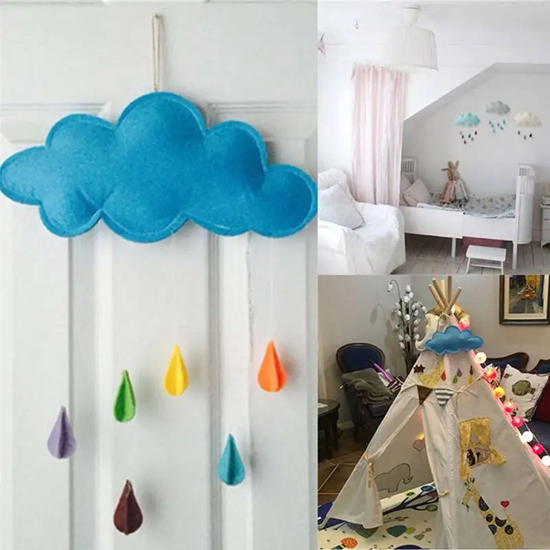 Pegatinas manuales de Luna, Nube de arco iris con estrellas de gota de lluvia para habitación de niños y bebés, calcomanía de pared para guardería,