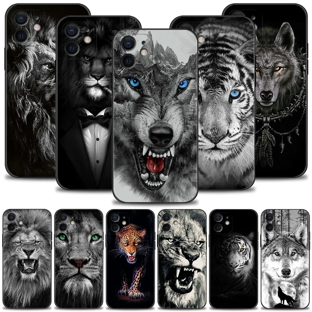 Case For Apple iPhone 15 14 14 13 12 11 Pro Max 13 12 Mini XS Max XR X 7 8 Plus Cover Silicone Shell Wolf Lion Animal