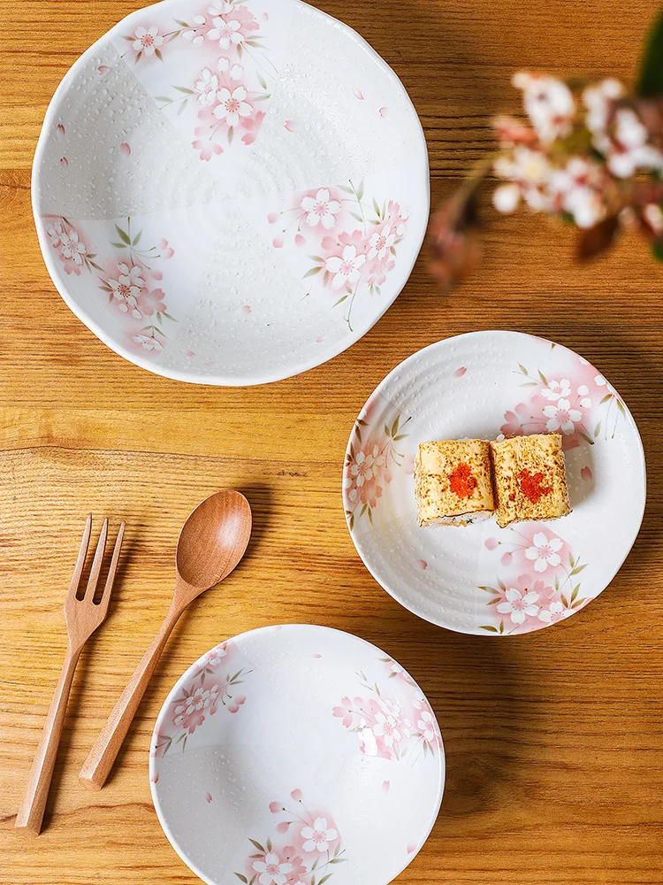 1 PC Japanese Dish Plate Ceramic Pink Flower Underglaze Cherry Blosson Patterned Exquisite Household Made in Japan