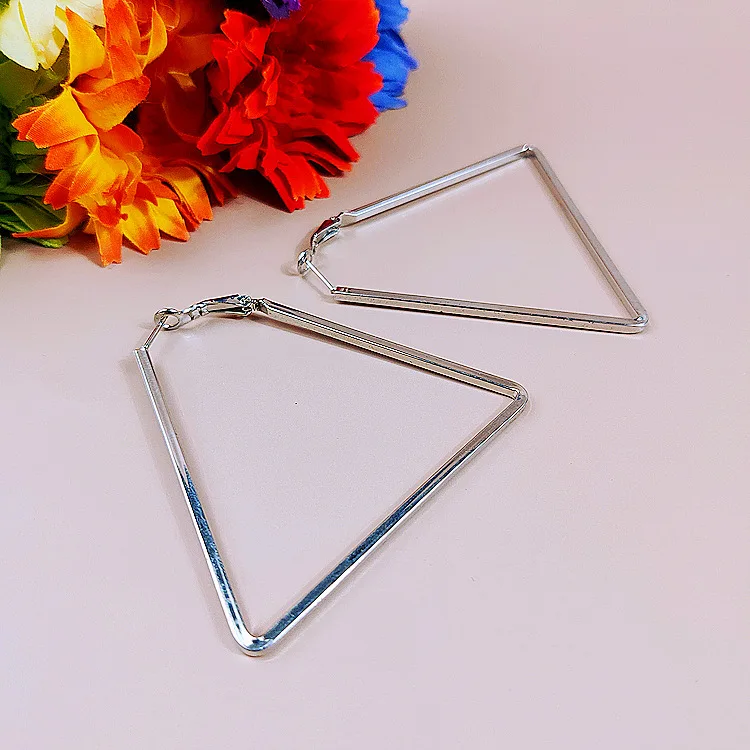 Hot Hoop Earrings Charming Retro Popular Exaggerated Trendy Trapezoid Big Large Gift Hip-Hop In-Blog Show Party Bling Silver 009