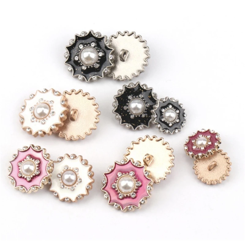 

10pcs Black&White&Pink Pearl Sewing Buttons Women's Clothing Decoration Accessories Fashion Diamond Metal Buttons for Clothing