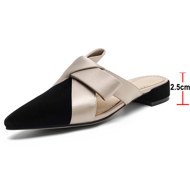 Meotina Flat Sandals Pointed Toe Mules Summer Bow Ladies Slides Women Shoes Fashion Flat Slippers Ladies Footwear 2021 Gray