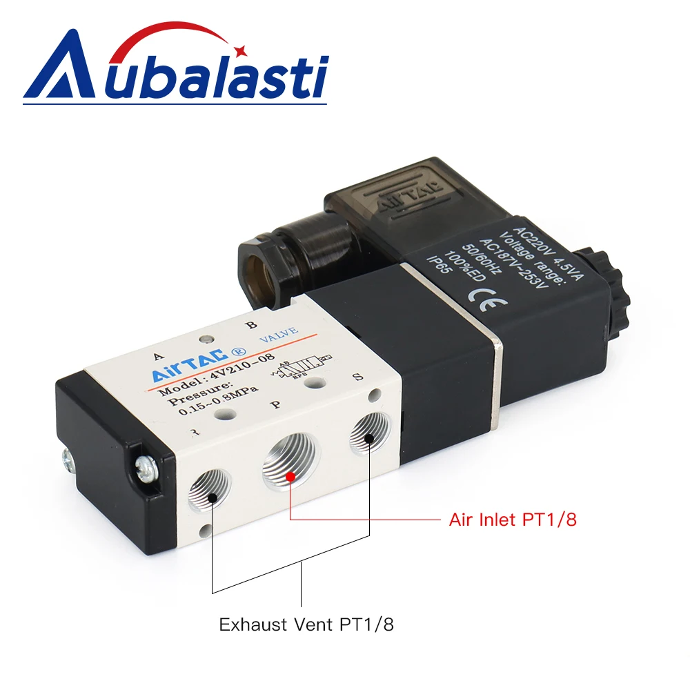 オリジナル AirTac 空気圧電気電磁弁 5Way 2 ポジション制御空気ガス磁気バルブ 4V210-08 12V-220V コイルボルト