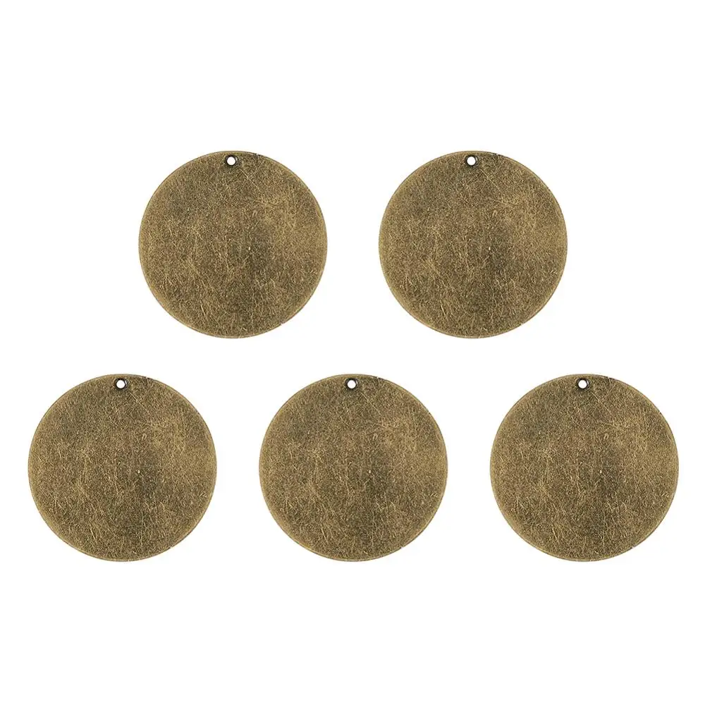 5pcs Blank Tag Pendants Brass Charms for Necklace Jewelry DIY Making Flat Round Antique Bronze 34x0.5mm