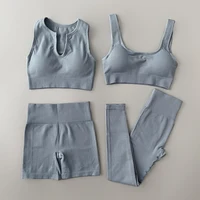 Seamless Yoga Set Ribbed Workout Outfits for Women 2/4 Piece Sport Bra High Waist Shorts Yoga Leggings Sets Fitness Gym Clothing - Image 6