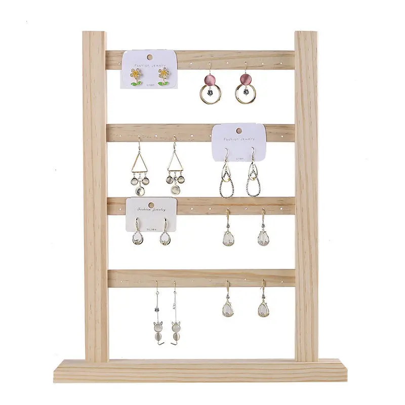 Wood 40 Holes Earring Jewelry Hanger Stand Organizer Holder Nature Wooden Jewelry Rack Storage Display Stand Store Home Decor