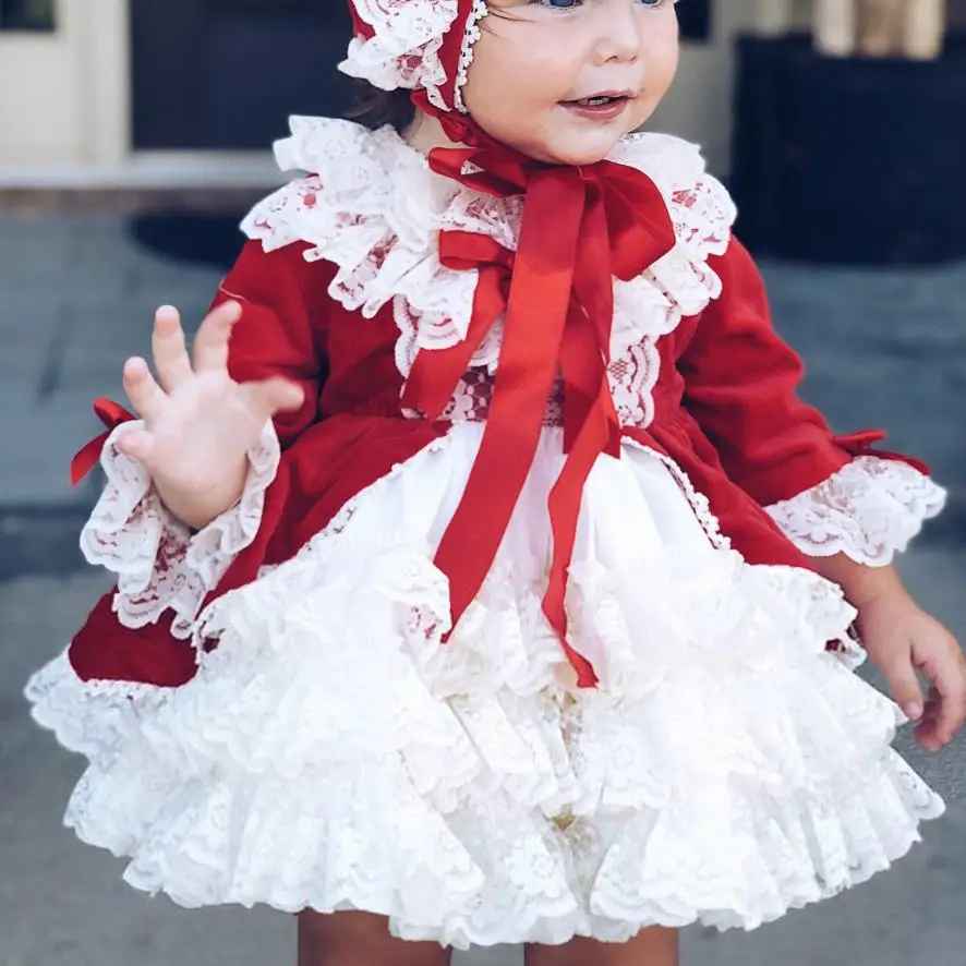 Baby girl vinatge Spanish princess dress kids lace stitching birthday party ball gown dress