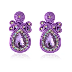 Soutache women's earrings Colorful weaving Big Stud earring Fashion crystals Dangle blue orange pink red New jewelry female gift