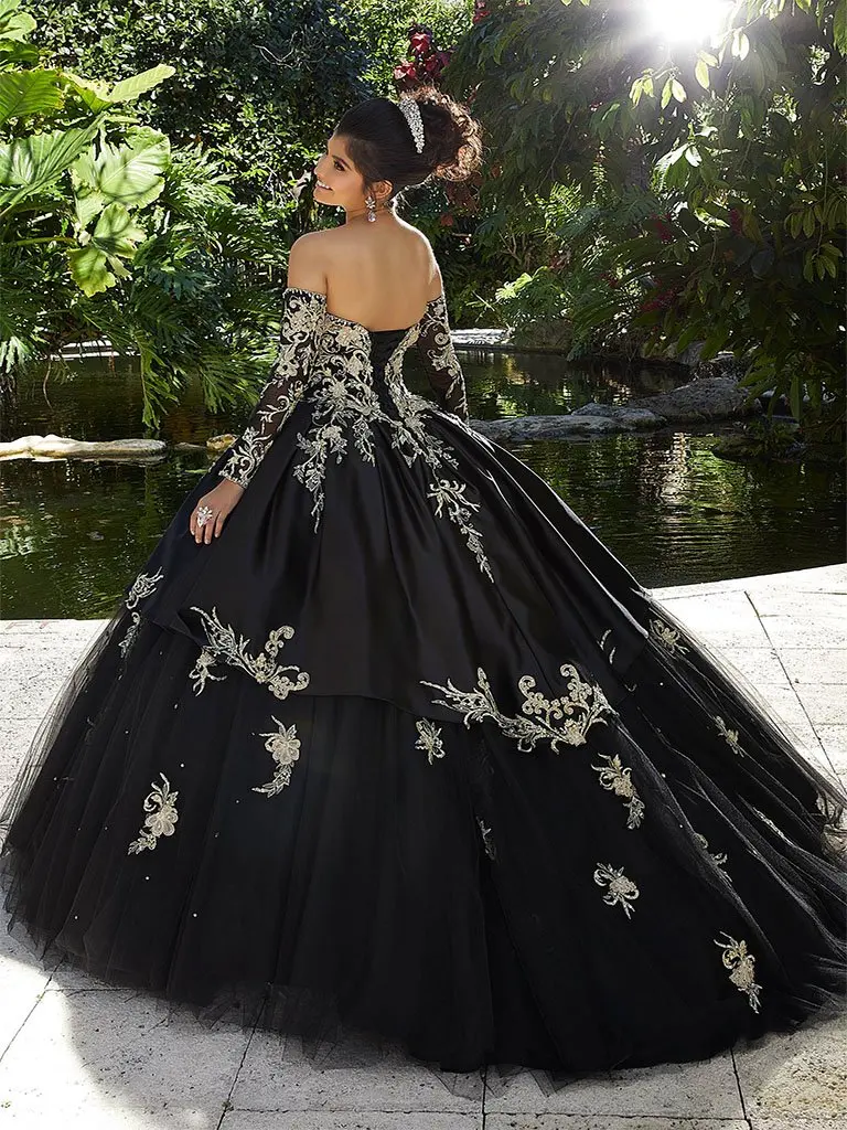 Schwarz Günstige Quinceanera Kleider Ballkleid Schatz Satin Abnehmbare Ärmel Perlen Applique 15 Jahre Prinzessin Stil