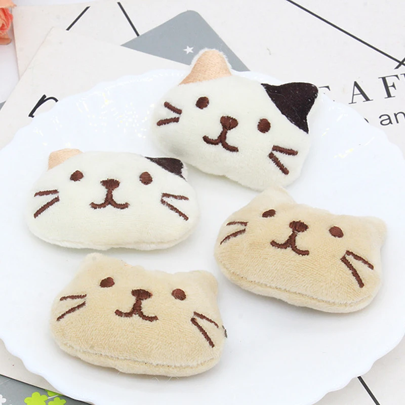 10pcs/lot 4.2*5.5cm Plush Fabric Patches Cartoon Cat Padded Appliques Kids Headwear Garments Accessories DIY Handmade Patches