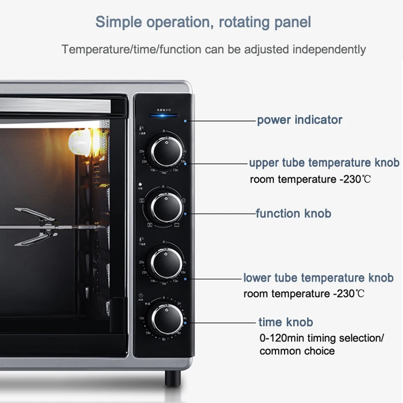 Electric Oven 52L capacity CRTF52W Professional Multi-function backing Machine for pizza bread cake chicken home oven 220v 2kw