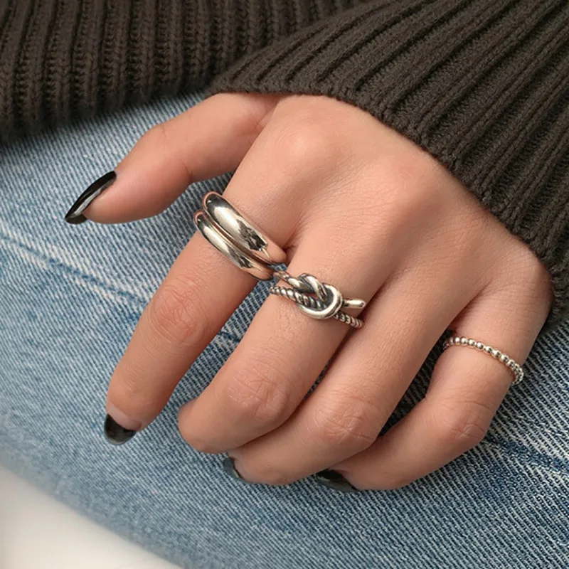 Foxanry Minimalist Stamp Finger Rings for Women Creative Vintage Punk Knotted Geometric Party Jewelry Gifts image 5
