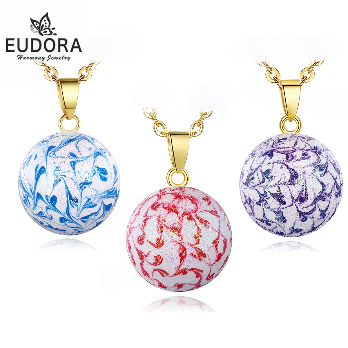 Eudora Harmony Ball Shiny Red Blue Purple Pregnancy Chime Ball Angel Caller Pendant Necklace Fina Fashion Jewelry for Women 388