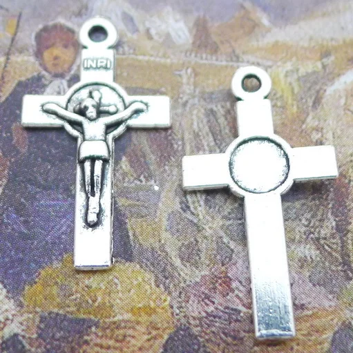 40pcs/Lot 13x23mm Antique Silver Color Christian Cross Charms Pendant For Jewelry Making DIY Jewelry Findings