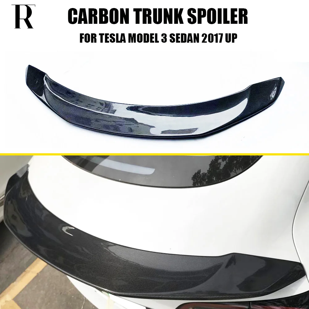 Model 3 Real Carbon Fiber Rear Lip Wing Trunk Spoiler for Tesla Model 3 Sedan 4 Door 2017 UP