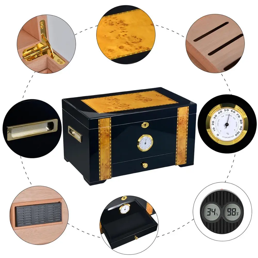 Cigar Cabinet with Humidifier and Hygrometer Luxury Humidor for Club Desktop Double Layer Cigar Box