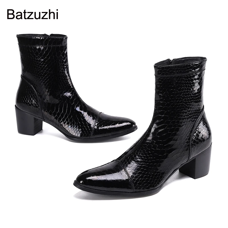 

Batzuzhi Handsome Men Boots 7cm High Heels Genuine Boots Men Black Ankle Knight Botas Hombre for Men Party/Wedding, EU38-46!